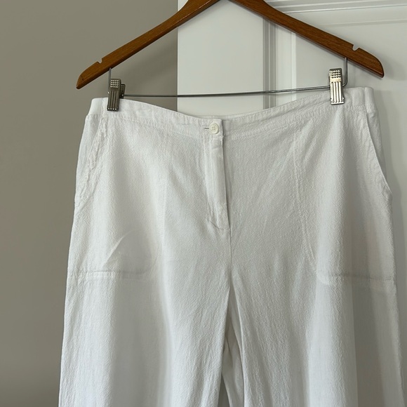 J Jill Solid White Linen/Rayon Crop Length Textured Pant 4 Pockets Elastic Waist - Picture 3 of 12